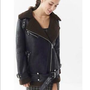 Urban Outfitters Sherpa lined faux moto leather jacket